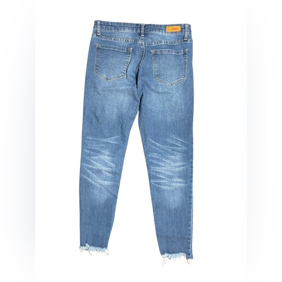 Blue Skinny Jeans with Distressed Details and Frayed Hem - Picture 3 of 11